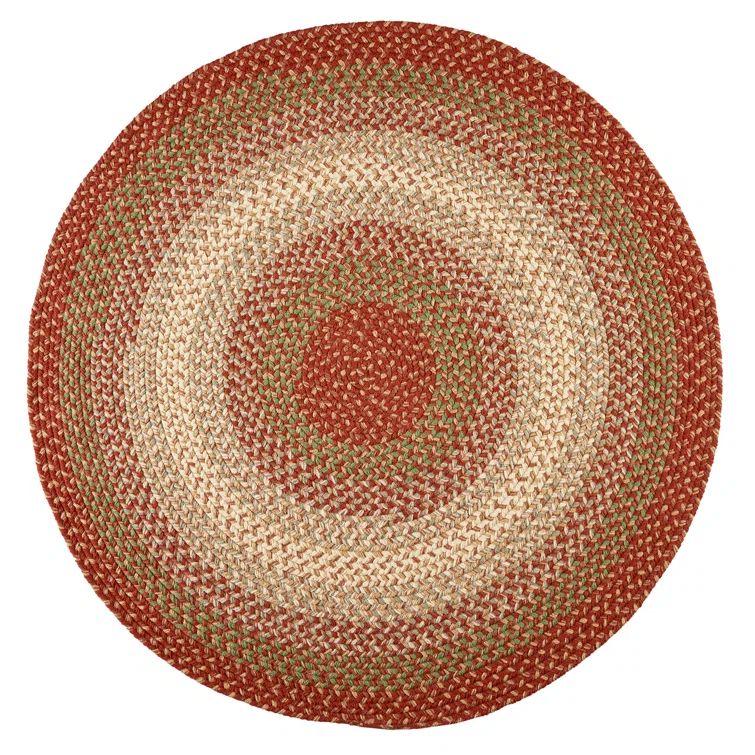 Deserie Round Geometric Braided Synthetic Rug in Earth Tones
