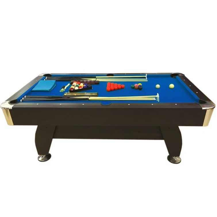 7-Foot Dark Brown Pool Table with Electric Blue Cloth