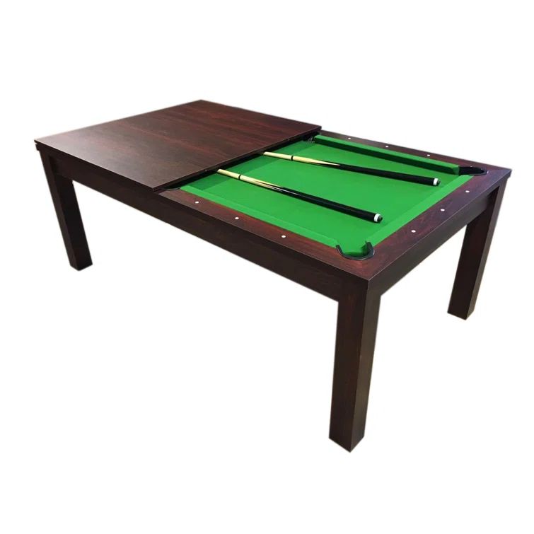 Cherry Wood 7' Pool Table with Green Felt and Dining Top