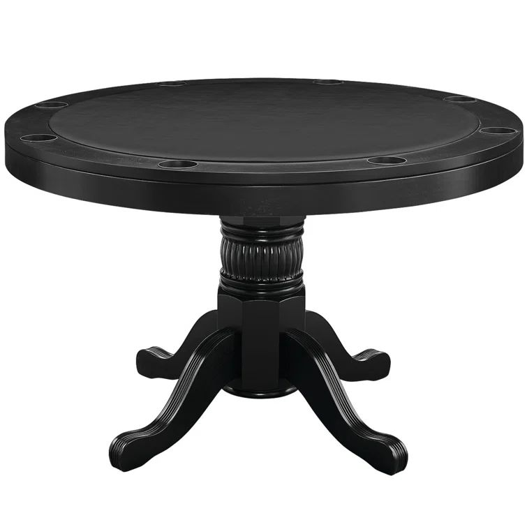 Black Vinyl Round Poker Table with 4 Dining Game Chairs