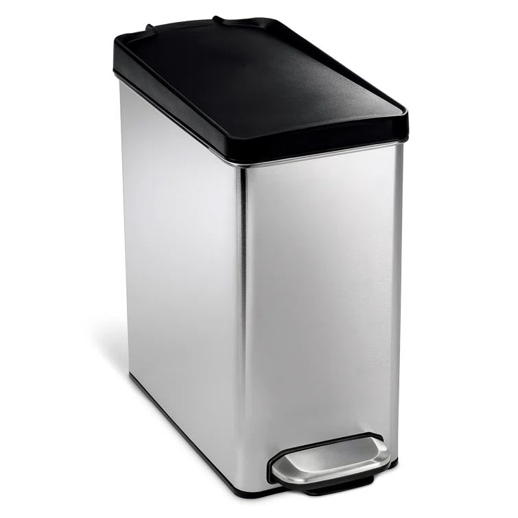 Brushed Stainless Steel 2.6 Gallon Slim Trash Can with Pedal