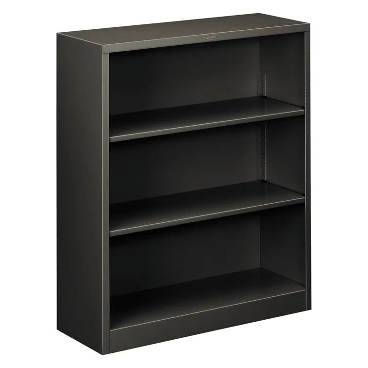 Charcoal Gray Steel 3-Shelf Adjustable Bookcase