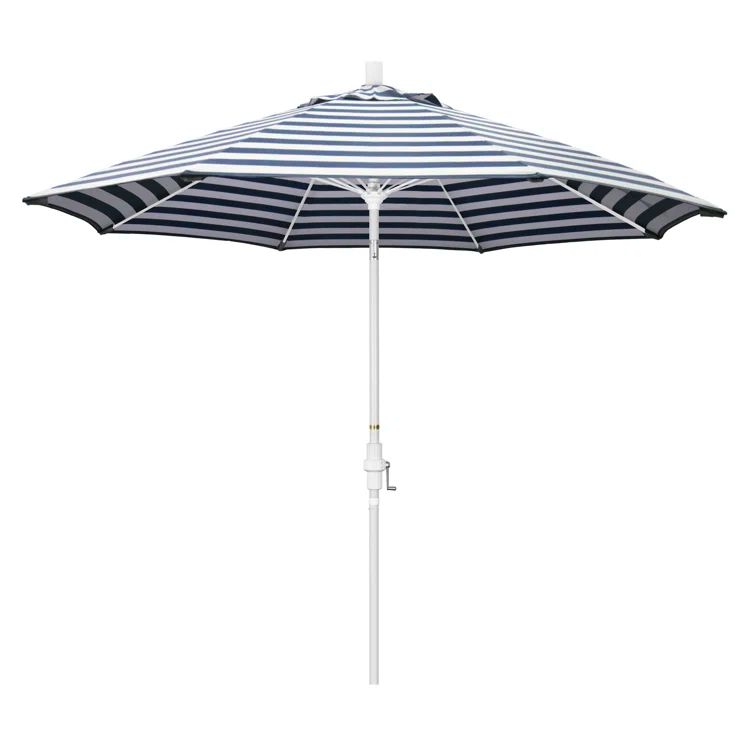 9 ft Navy and White Stripe Olefin Patio Umbrella with Auto Tilt