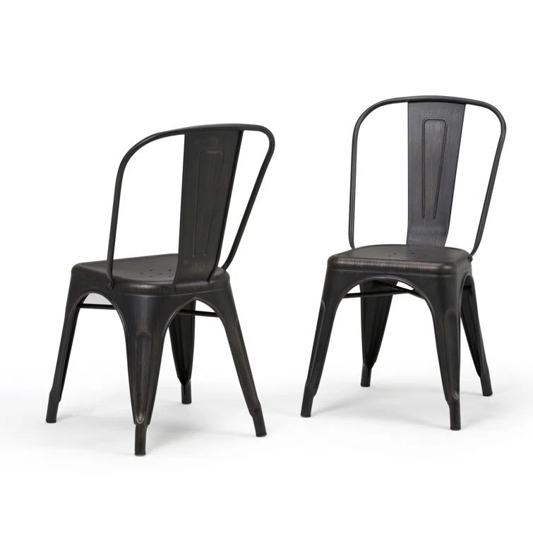 Distressed Black and Copper Metal Stacking Side Chair Set
