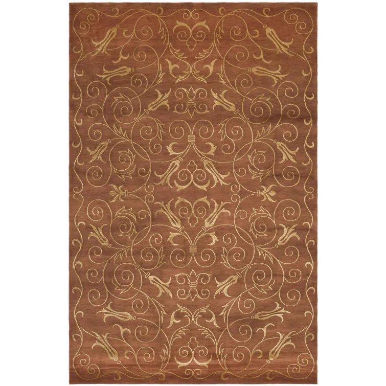 Rust and Gold Hand-Knotted Wool Silk 9' x 12' Rug