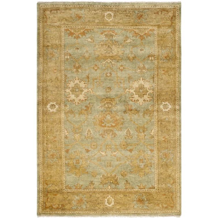 Hand-Knotted Dark Green and Brown Wool Rug, 9' x 12'