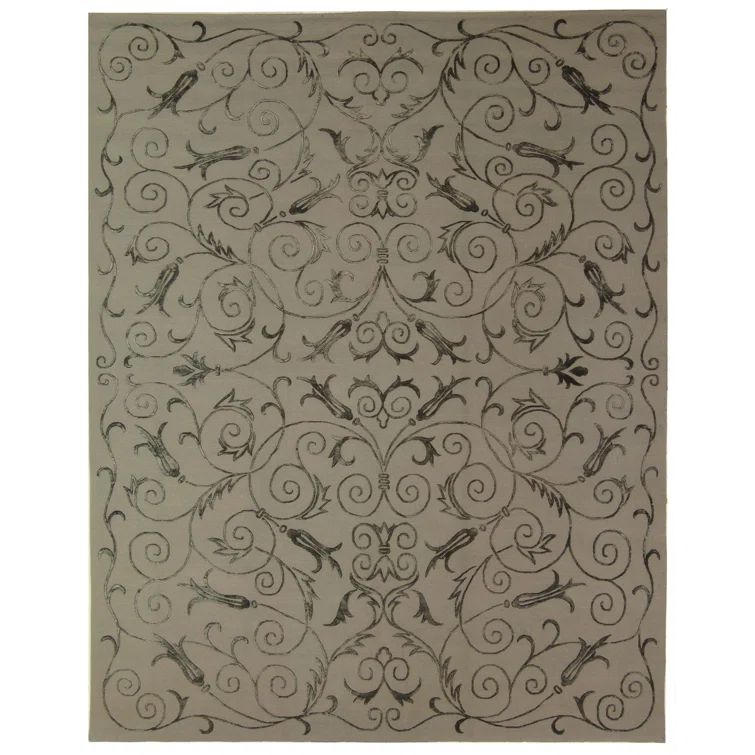 Gray Hand-Knotted Wool and Silk 6' x 9' Area Rug