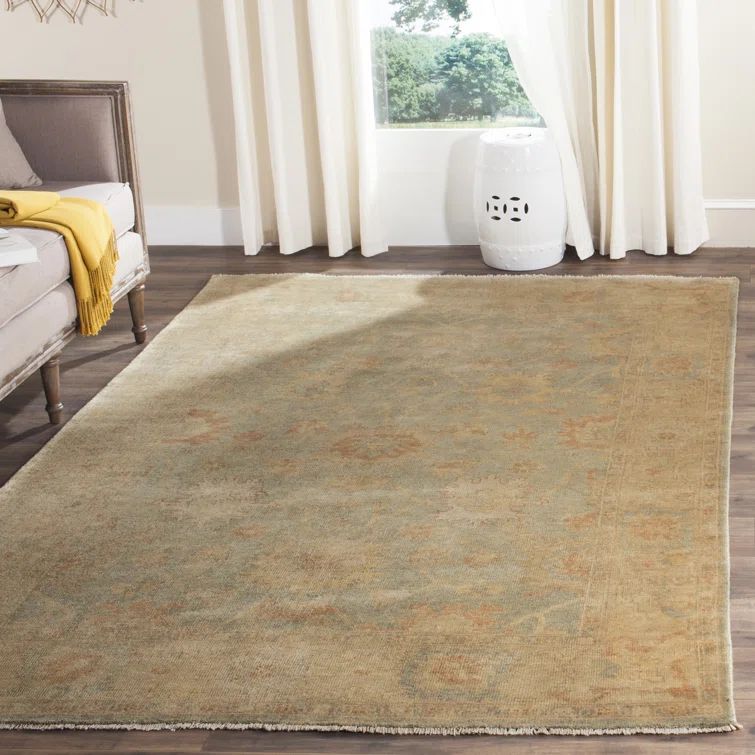Hand-Knotted Dark Green and Brown Wool Rug, 9' x 12'