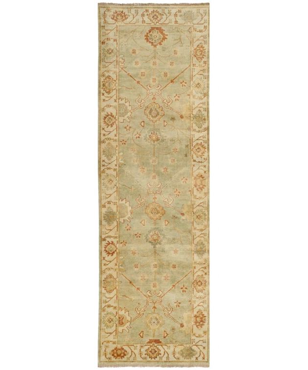 Hand-Knotted Elegance Wool Runner Rug, Dark Green & Light Gray, 3' x 10'
