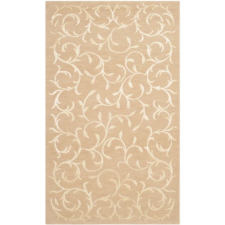 Hand-Knotted Beige Floral Wool and Silk 9' x 12' Rug
