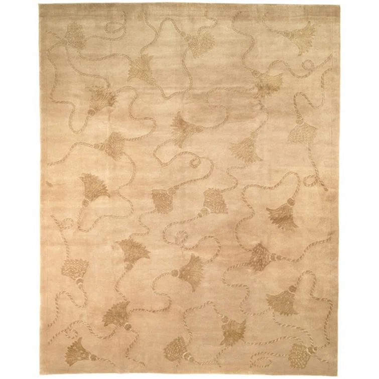 Ivory Hand-Knotted Wool and Silk Rectangular Rug 6' x 9'