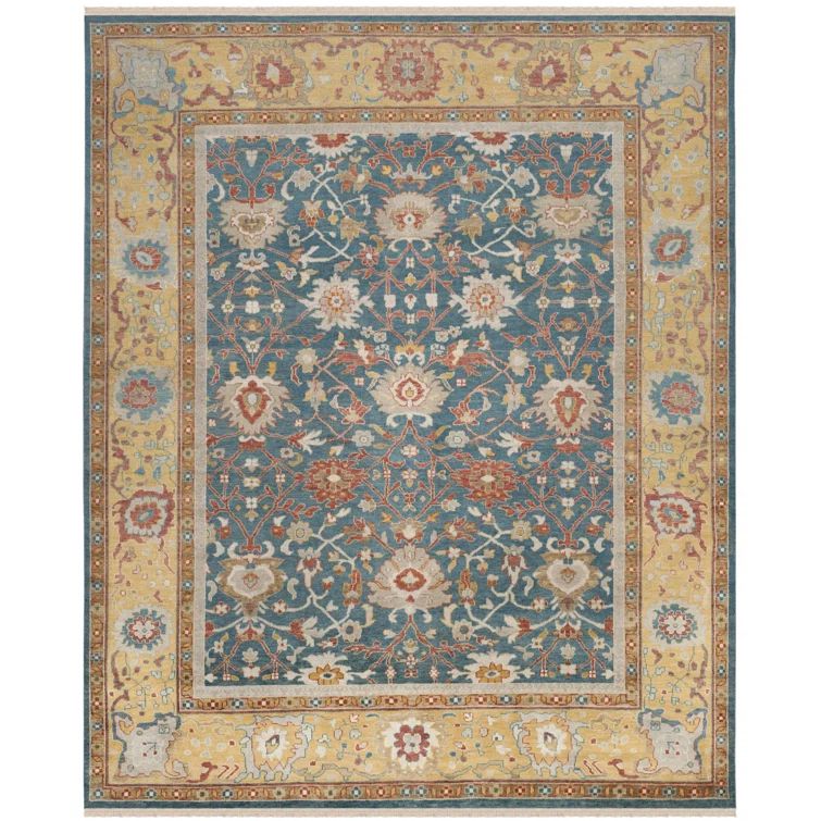 Handmade Blue Wool 8' x 10' Rectangular Rug