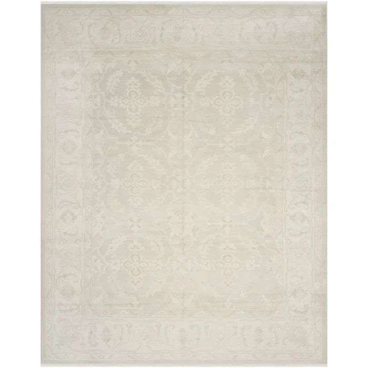 Hand-Knotted Ivory Wool Oushak 6' x 9' Rectangular Area Rug