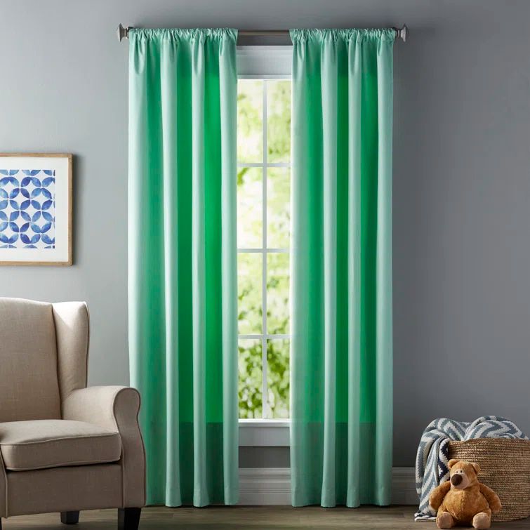 Bouquet Green Puddle Length Blackout Polyester Linen Window Panel