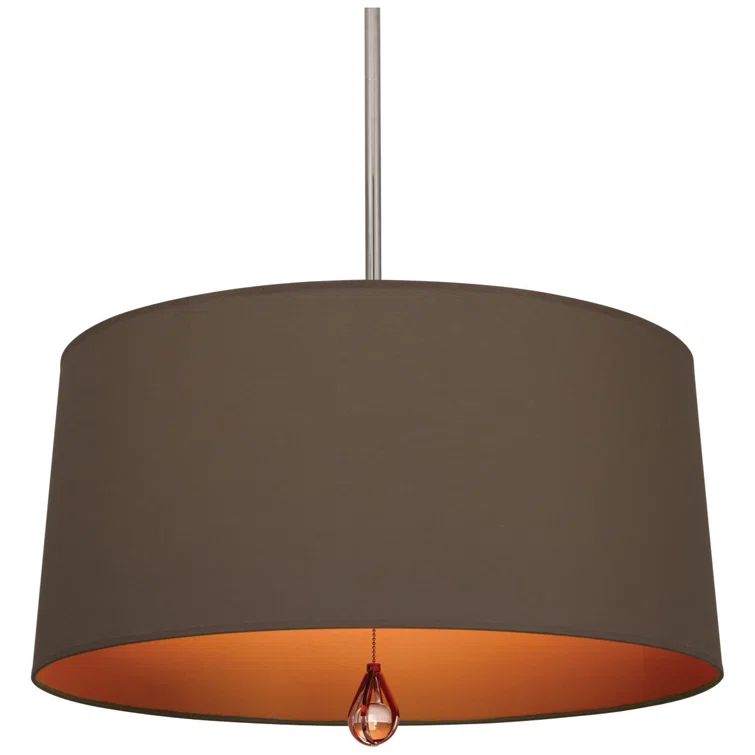 Polished Nickel Drum Pendant Light with Crystal Accent