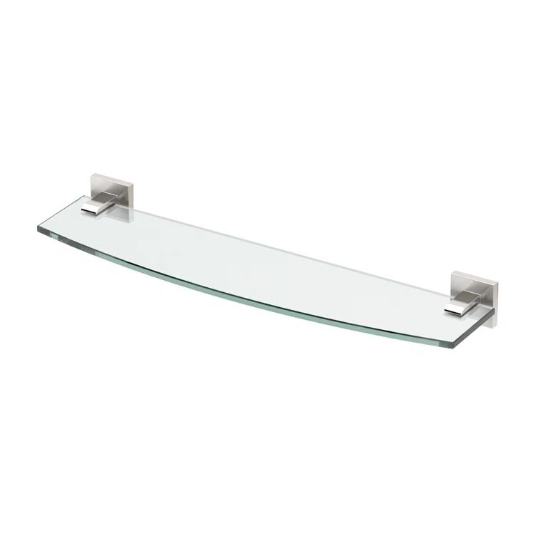 Modern Black Glass Wall-Mounted Shelf with Satin Nickel Finish