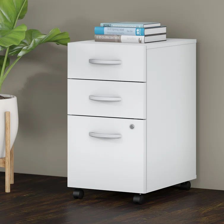 White Mobile 3-Drawer Lockable Pedestal File Cabinet