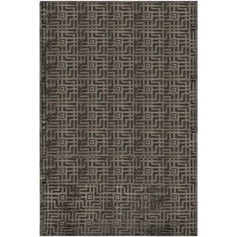 Charcoal Geometric Hand-Knotted Wool Area Rug 8' x 10'