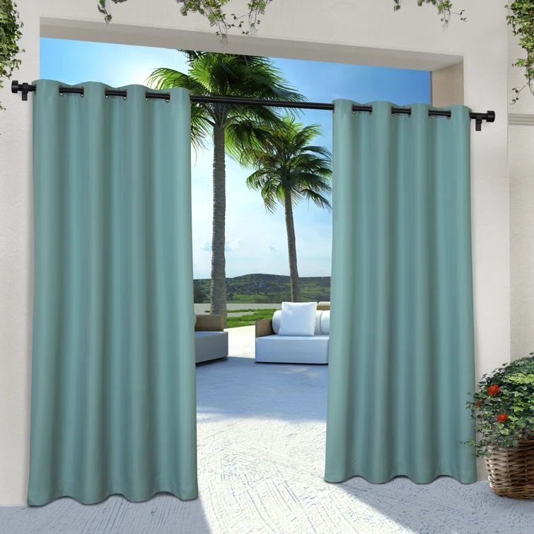 Teal Polyester Light-Filtering Grommet Curtain Panels, 54x108, Set of 2