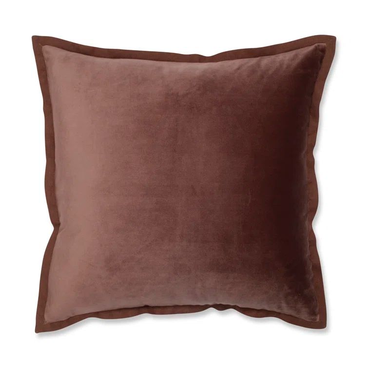 Spice Brown Velvet Square Throw Pillow with Cotton Flange