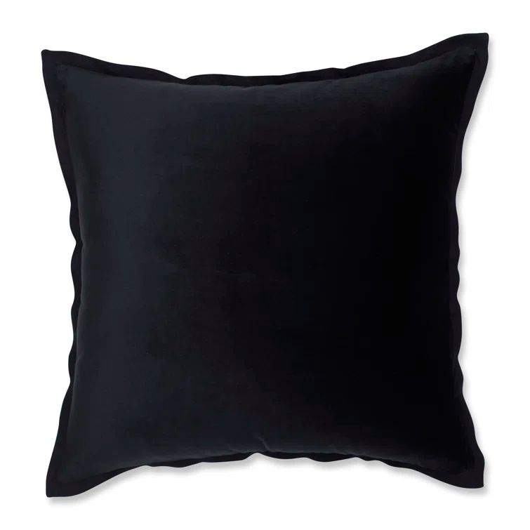 18" Black Velvet Square Throw Pillow with Cotton Flange