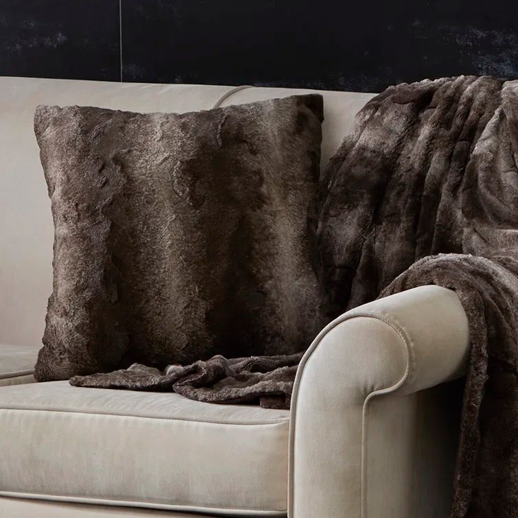 20" Brown Faux Fur Square Throw Pillow