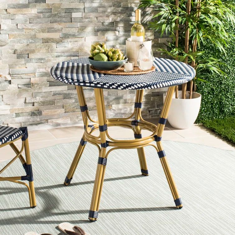 Navy and White Small Rattan Bistro Table