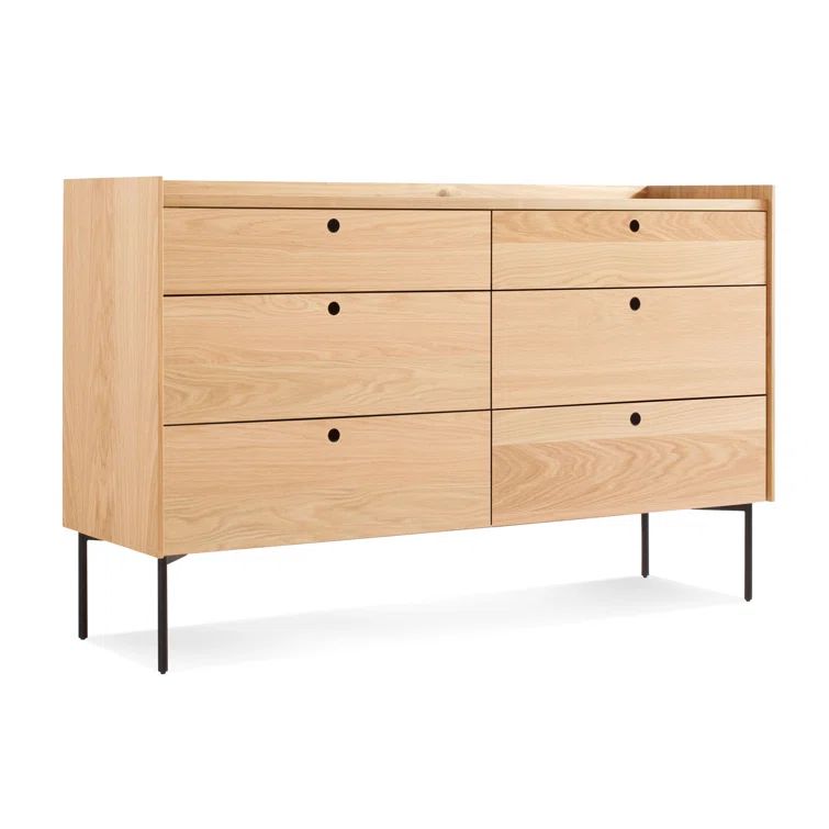 White Oak Mid-century 6-Drawer Double Dresser with Soft Close