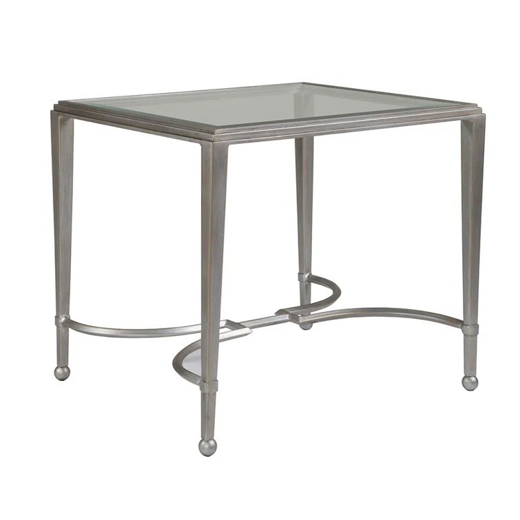 Argento Silver Metal and Glass Rectangular End Table