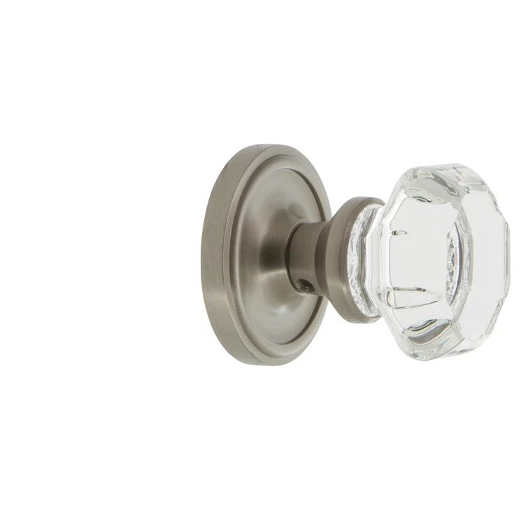 Satin Nickel Classic Rosette with Octagonal Crystal Door Knob