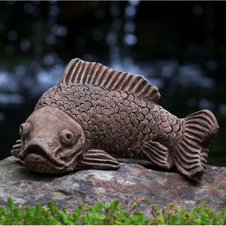 Large Aged Limestone Cast Stone Koi Garden Statue