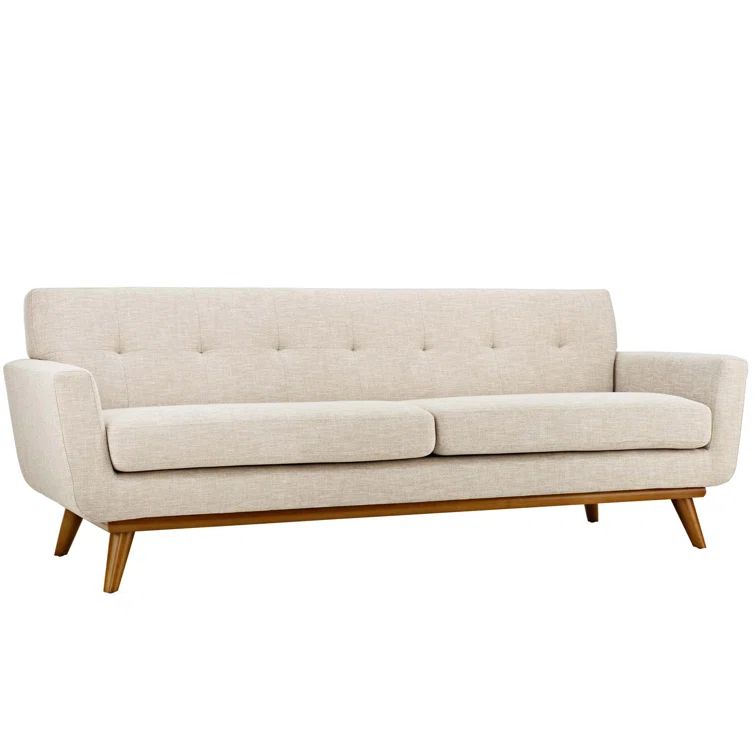 Engage 90.5'' Plush Tufted Sofa with Cherry Rubberwood Legs in Beige
