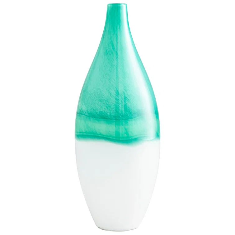 Contemporary Swirled Blue and White Glass Bud Vase, 16"
