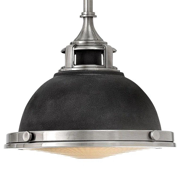 Aged Zinc Glass and Nickel Pendant Light