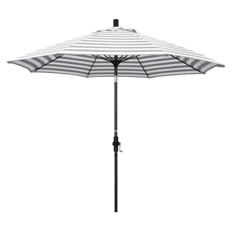 9' Gray and White Striped Olefin Patio Umbrella with Metal Pole