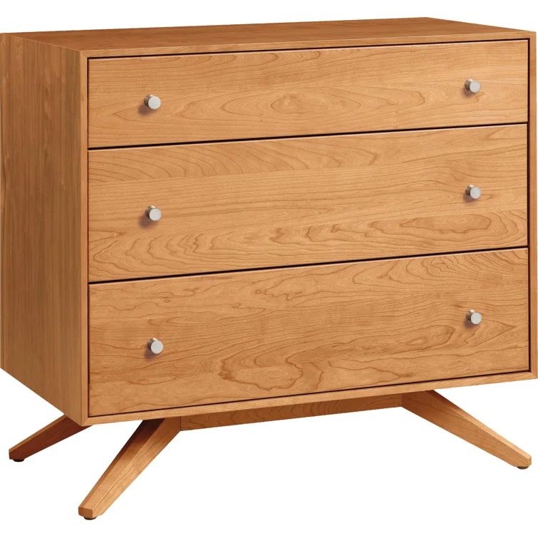Astrid Mid-Century 3-Drawer Natural Cherry Dresser with Silver Handles