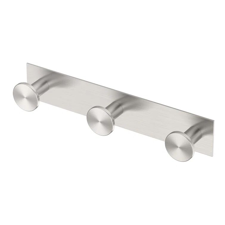 Satin Nickel Brushed Metal Triple Hook Wall Mount Rack