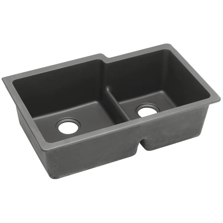 Dusk Gray Stone Double Bowl Undermount Kitchen Sink