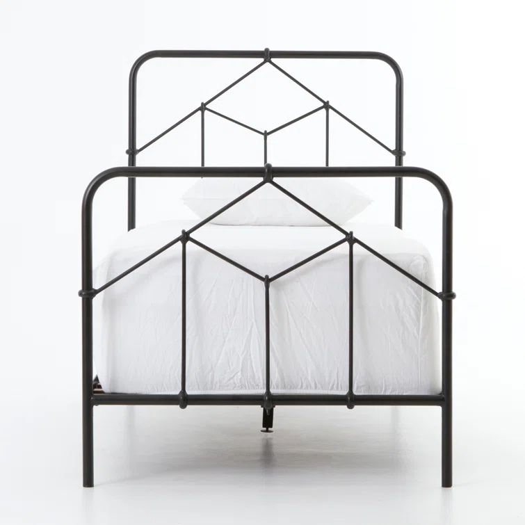 Black Twin Upholstered Metal Frame Bed with Headboard