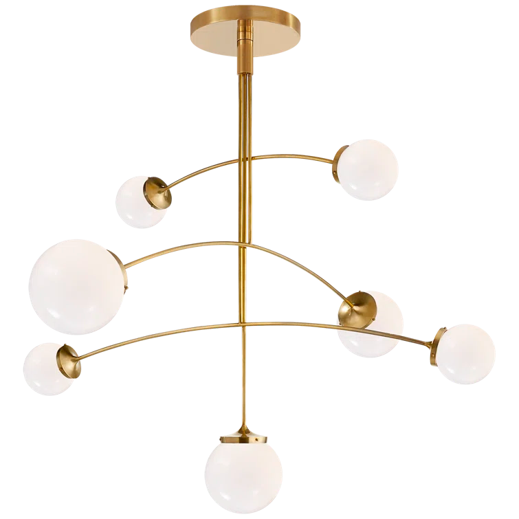 Soft Brass 5-Light Chandelier with White Glass Shades