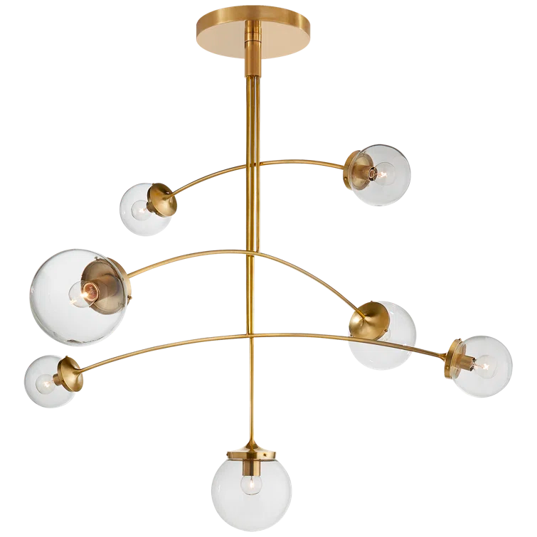 Prescott Soft Brass Tiered Chandelier with Clear Glass Globes