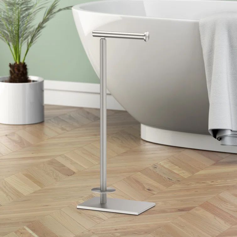 Satin Nickel Freestanding Toilet Paper Holder with Storage