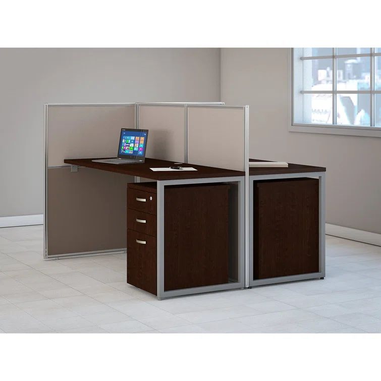 Mocha Cherry 60" Two-Person Workstation with File Cabinets