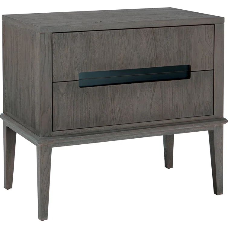Palmer Driftwood Brown Solid Wood 2-Drawer Nightstand with Brass Handles