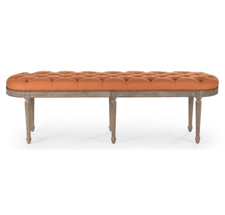 Michel Limed Grey Oak Tufted Bench with Orange Linen Seat