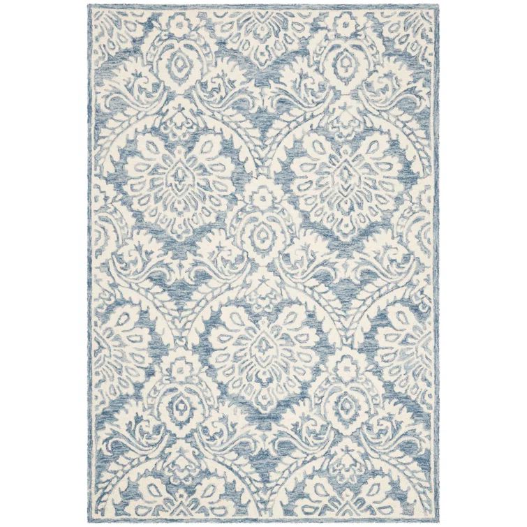 Ivory and Green Hand-Tufted Wool Runner Rug
