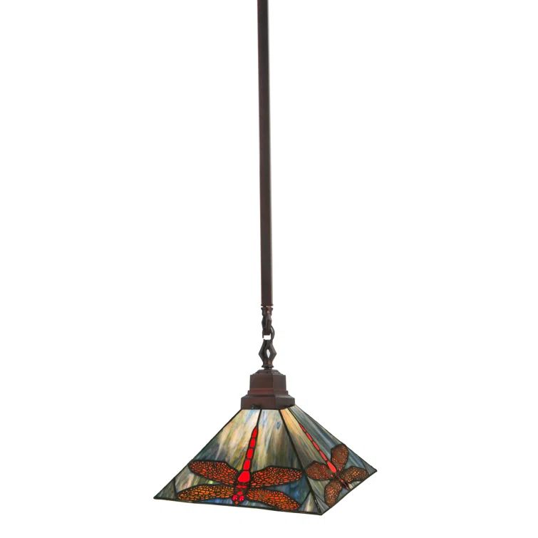 Aurora Midnight 47" Stained Glass Dragonfly Pendant in Mahogany Bronze