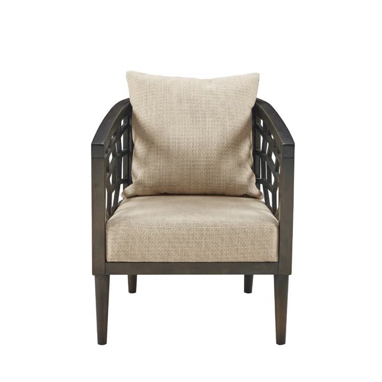 Mid-Century Tan Upholstered Wood Accent Chair with High-Density Foam