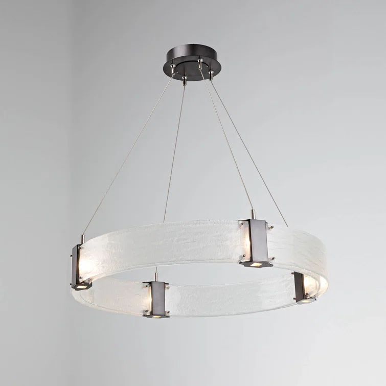 Matte Black and Clear Granite LED Ring Chandelier