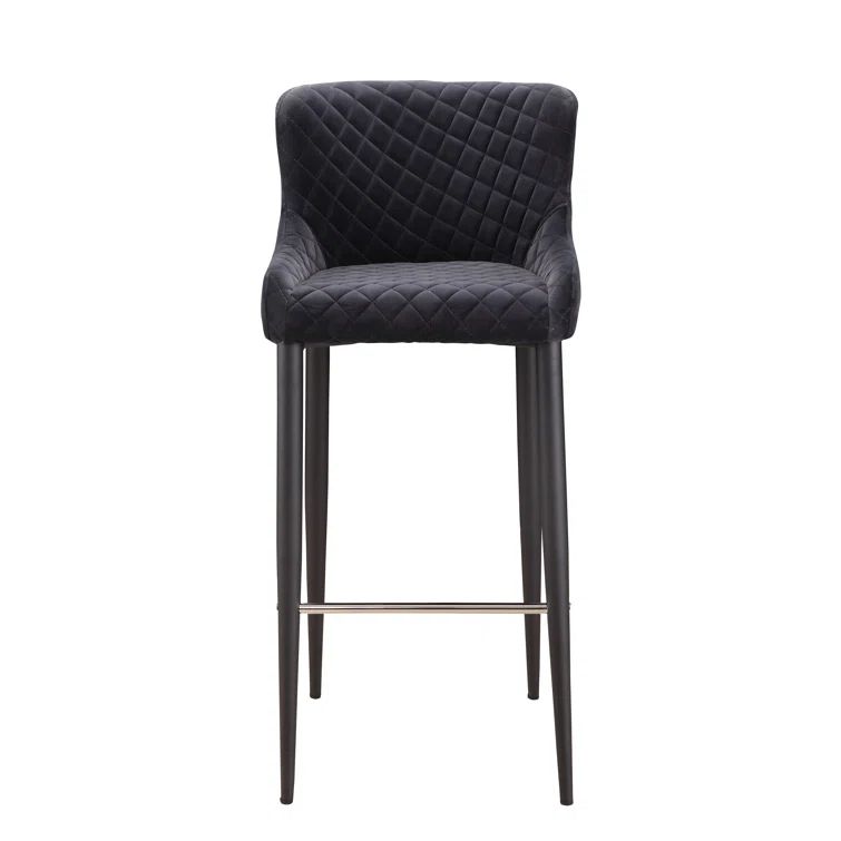 Etta Dark Grey Diamond-Tufted Velvet Bar Stool with Metal Frame